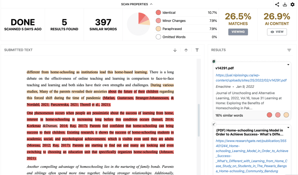 Skyline's Plagiarism Report