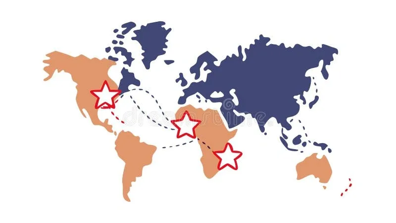 World map showing migration routes marked by stars and dashed lines connecting North America, Africa, and the Middle East.