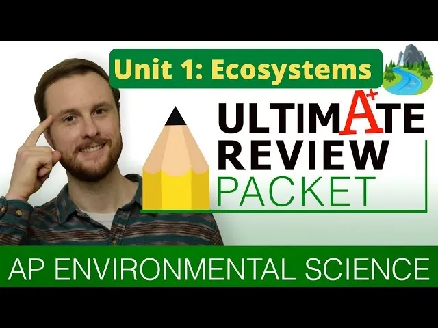 AP Environmental Science Unit 1 Ecosystems ultimate review packet with pencil and nature icons on green background.