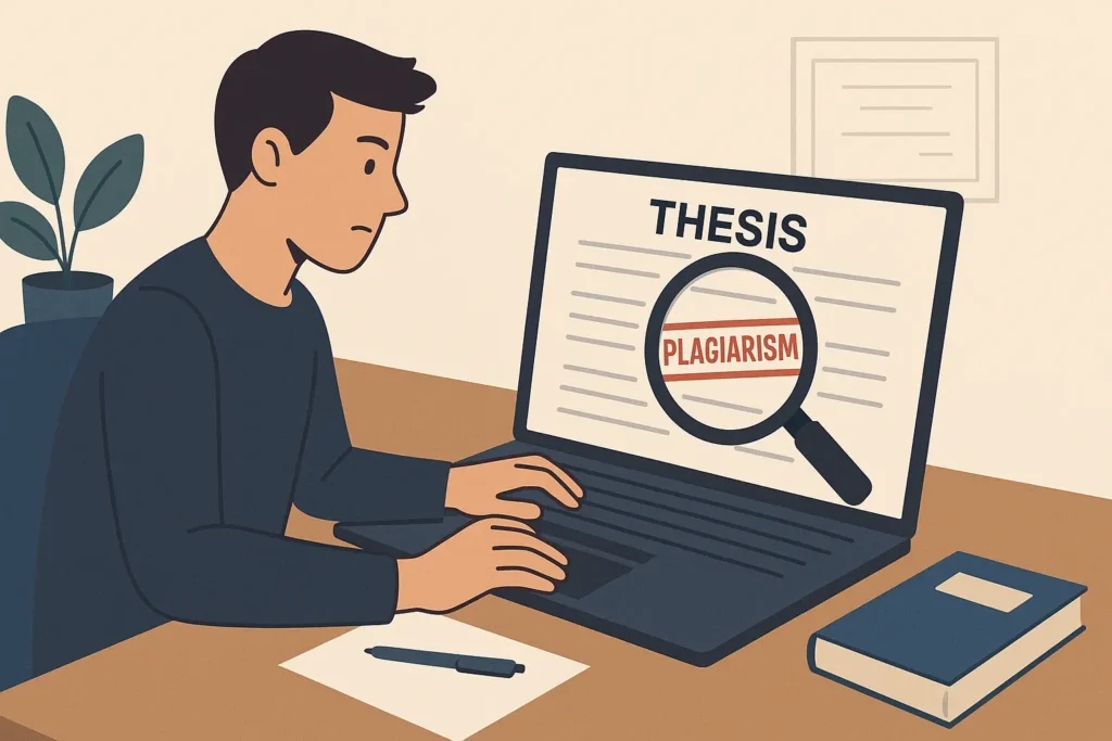 student checking plagiarism in his thesis