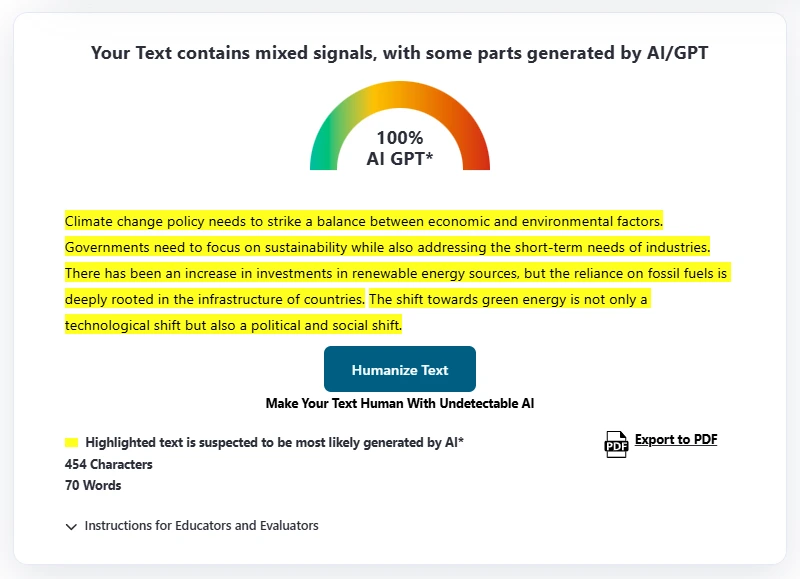 zerogpt review Test Case result 1 Fully Human-Written Academic Style Essay