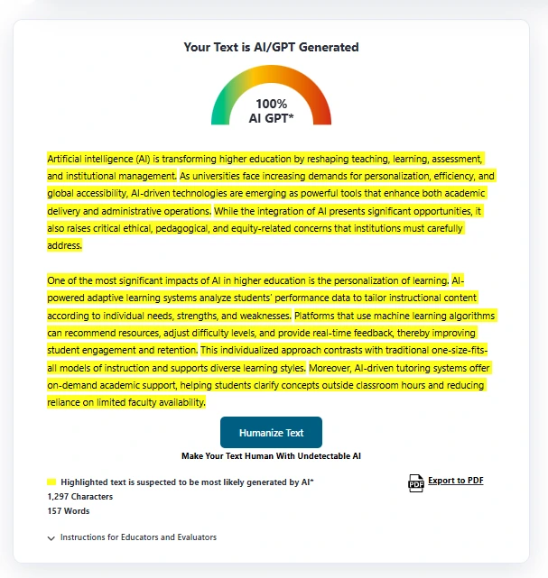 zerogpt review Test result Case 2 100 AI-Generated Essay