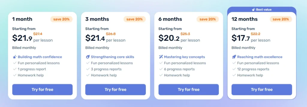 brighterly pricing plans