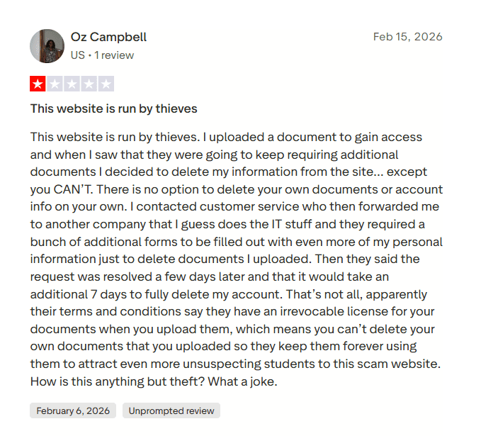 Negative Course Hero Trustpilot review complaining about subscription access and customer service