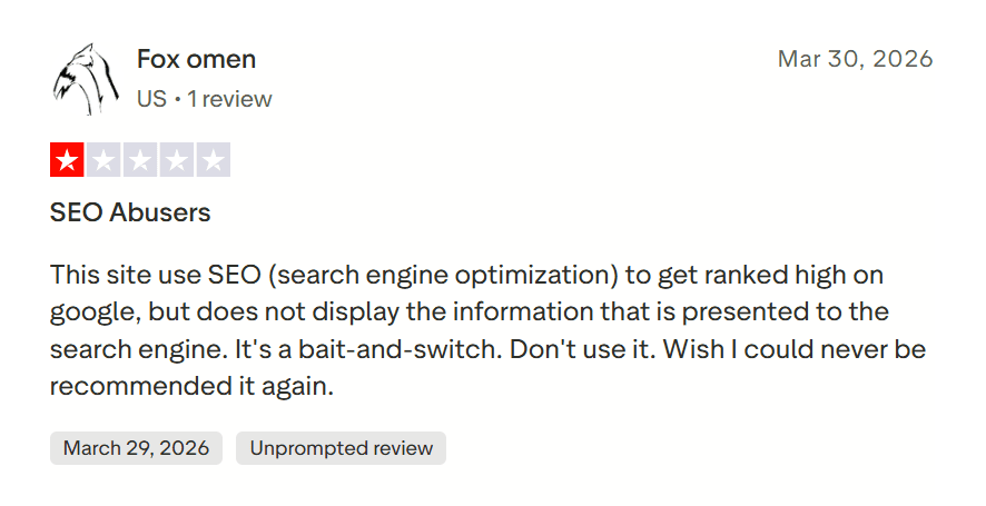 Negative Course Hero review complaining about search engine results and irrelevant content