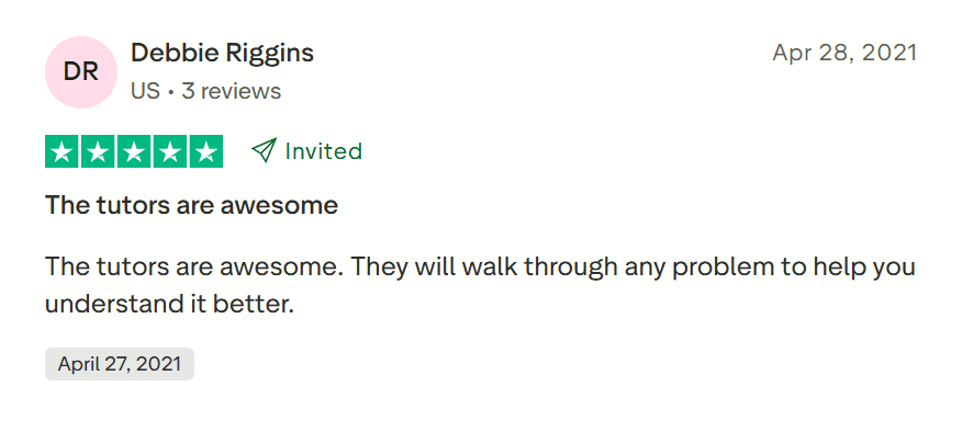 Course Hero positive review saying tutors are helpful and explain problems clearly