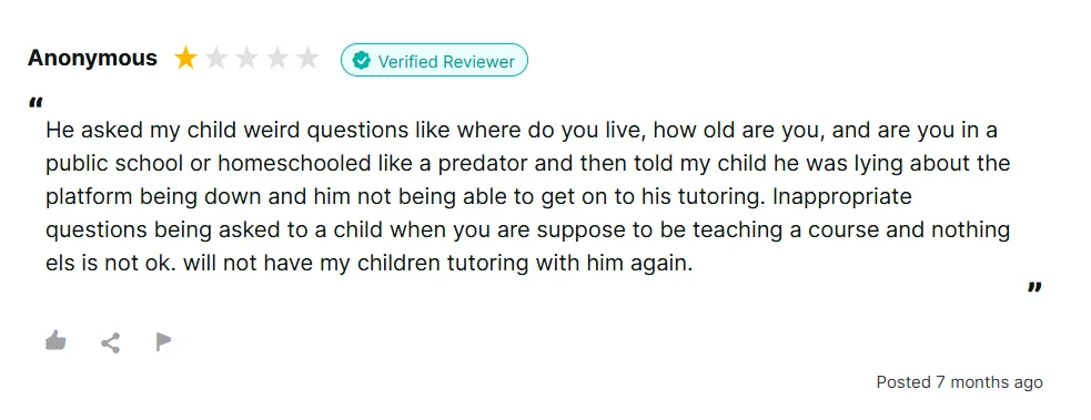 K12 Tutoring negative review from a parent saying a booked tutor did not show up and did not respond.