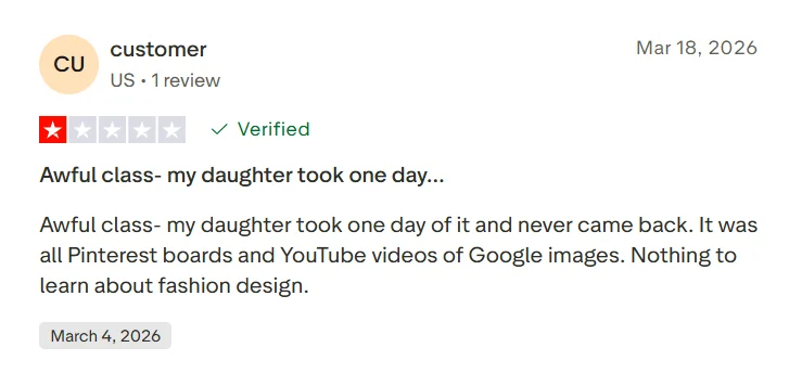 Negative Outschool review describing a disappointing class experience