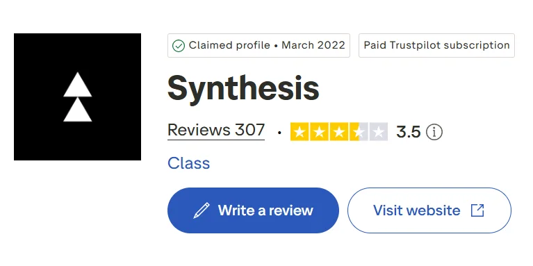 Synthesis Tutor Trustpilot review showing parent feedback about confidence and teamwork