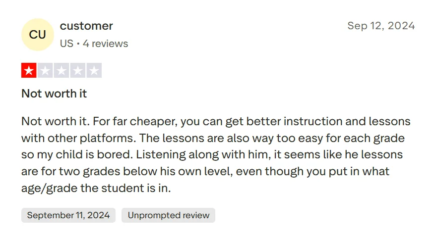 Synthesis Tutor Trustpilot complaint about iPad app not working and screen going blank