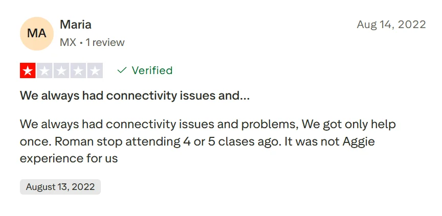 Tutor Trustpilot complaint saying the app has limited math content and no advanced progression