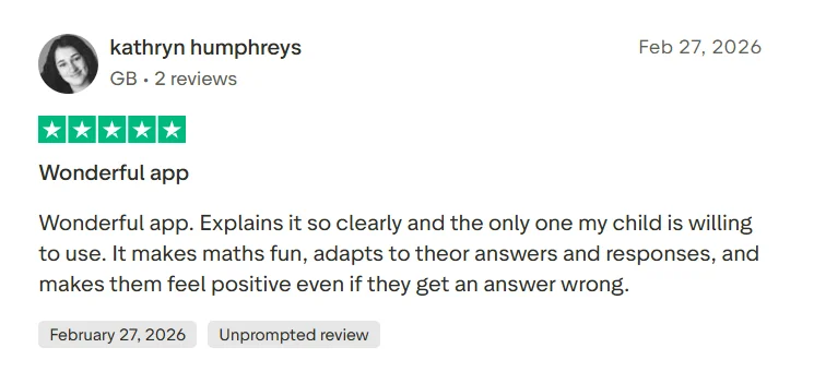 Tutor Trustpilot review showing parent feedback about children understanding math concepts
