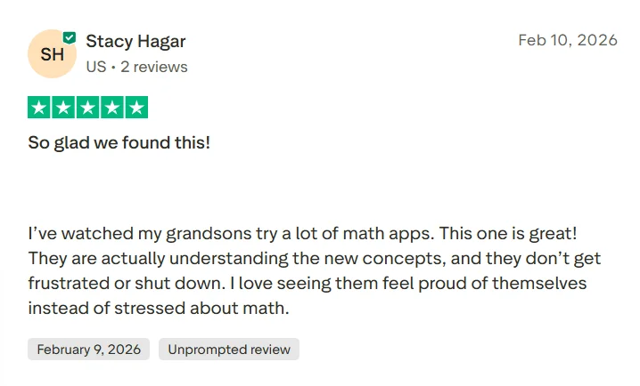 Tutor Trustpilot review showing feedback about clear explanations and adaptive math support