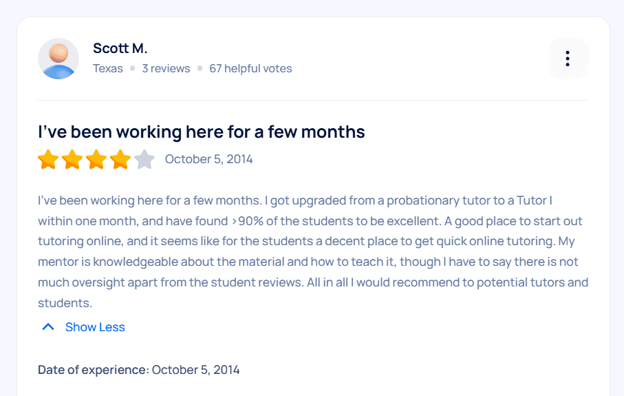 tutor.com reviews - good review on smartcustomer.com