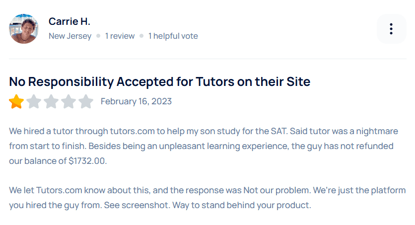 tutor.com reviews - negative 2nd review on smartcustomer.com