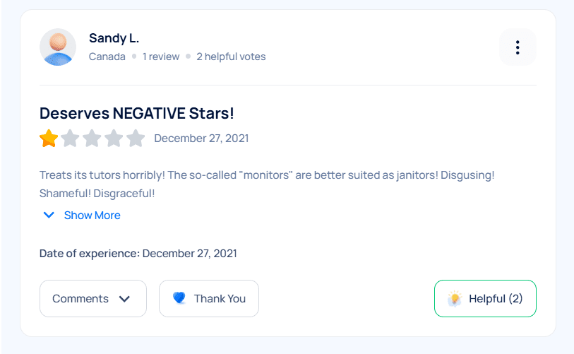 tutor.com reviews - negative 4th review on smartcustomer.com
