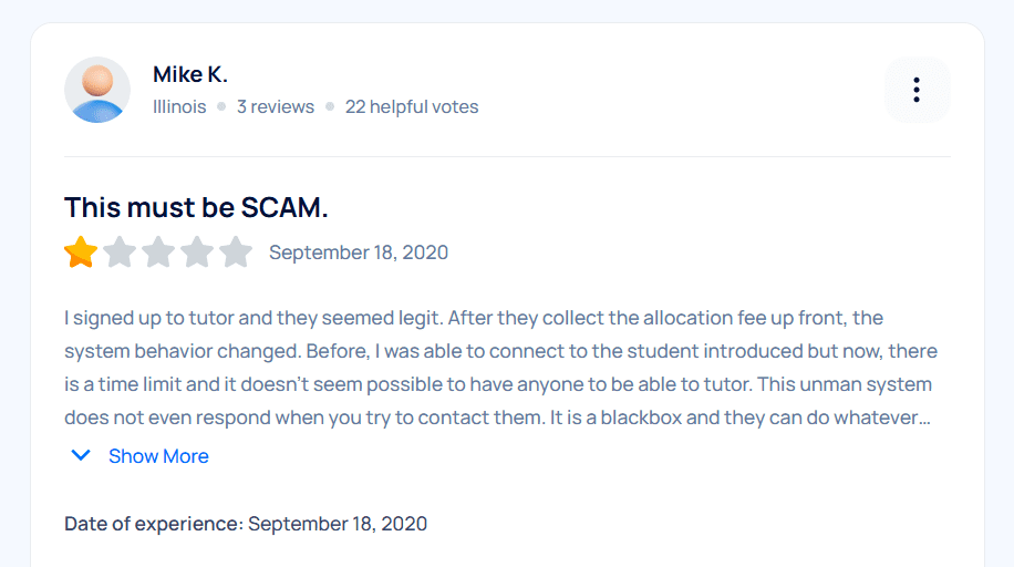 tutor.com reviews - negative 5th review on smartcustomer.com