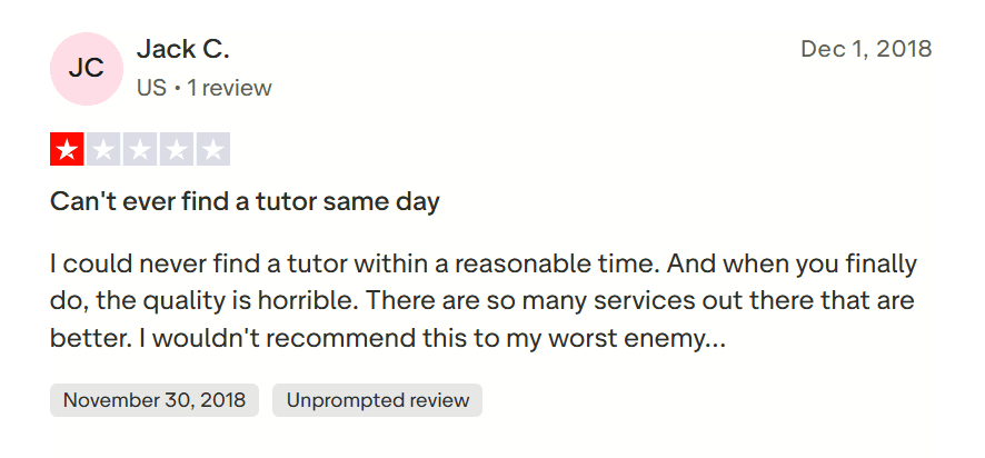 tutor.com reviews - not meeting students deadline
