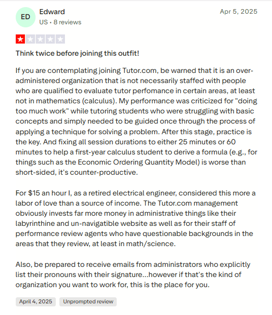 tutor.com reviews - poor student feedback about mathematics