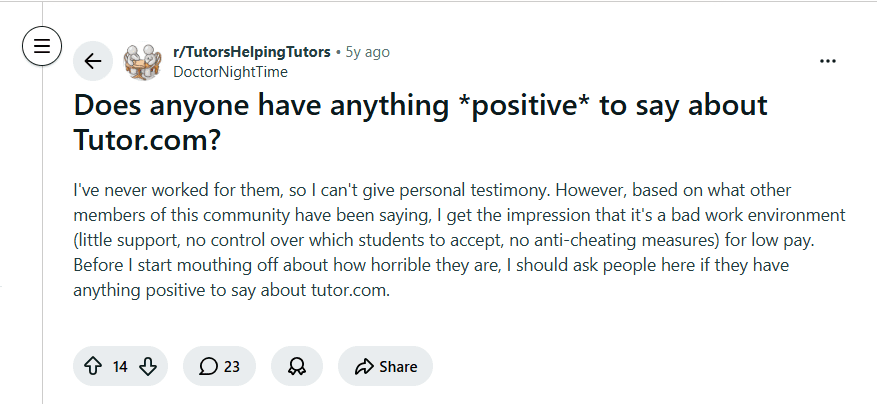 tutor.com reviews - reddit negative review 1