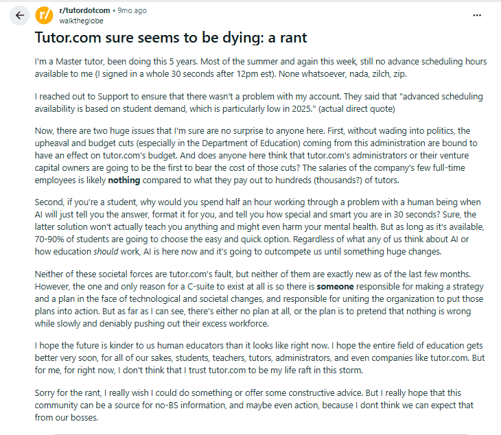 tutor.com reviews - reddit negative review 3