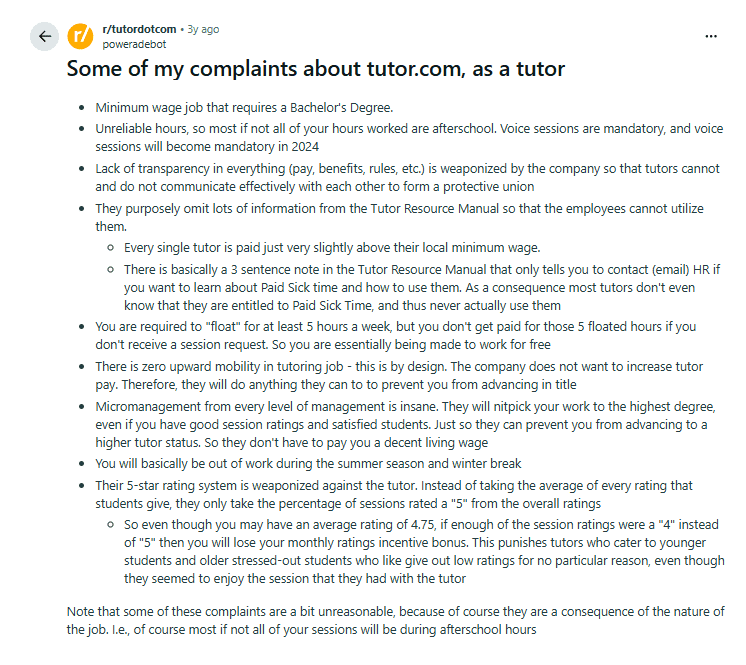 tutor.com reviews - reddit negative review 4