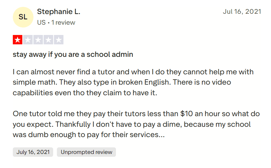 tutor.com reviews - unable to help students in math and pay tutors very little amount