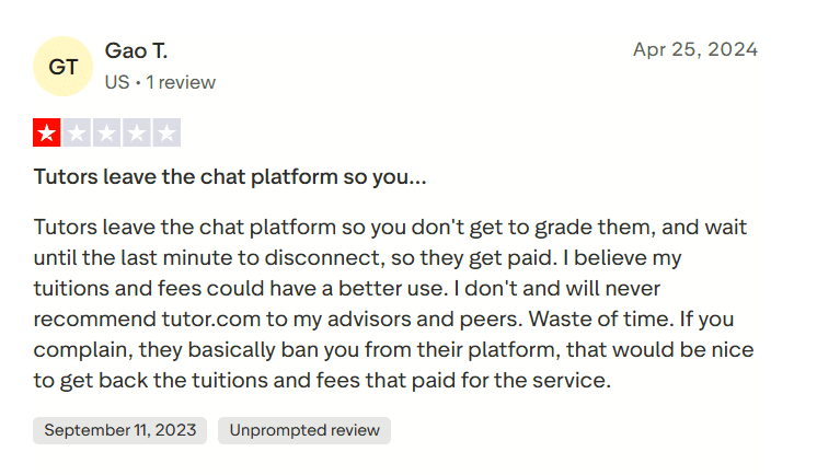 tutor.com reviews - worse feedback about complain and support