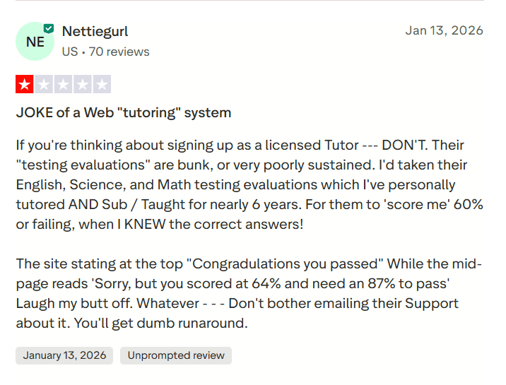 tutor.com reviews - Wrong tutoring system and passing scores