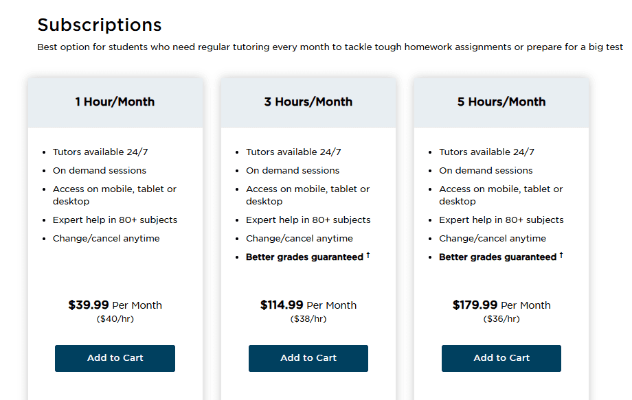 tutor.com subscription pricing