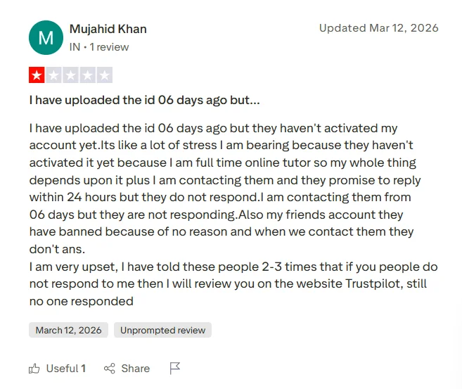 Negative TutorBin review saying the service affected academic results badly