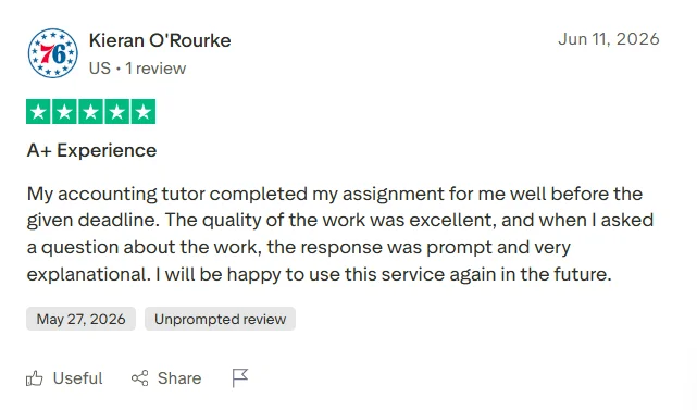 Positive TutorBin Trustpilot review praising AutoCAD assignment help