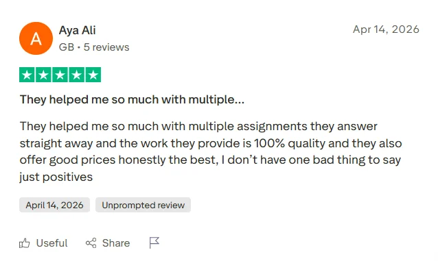 TutorBin positive Trustpilot review mentioning multiple assignments and good prices