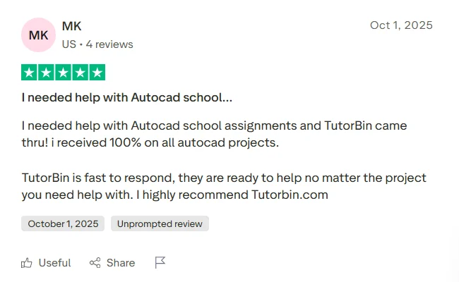 Positive TutorBin review from accounting student praising quality and explanations