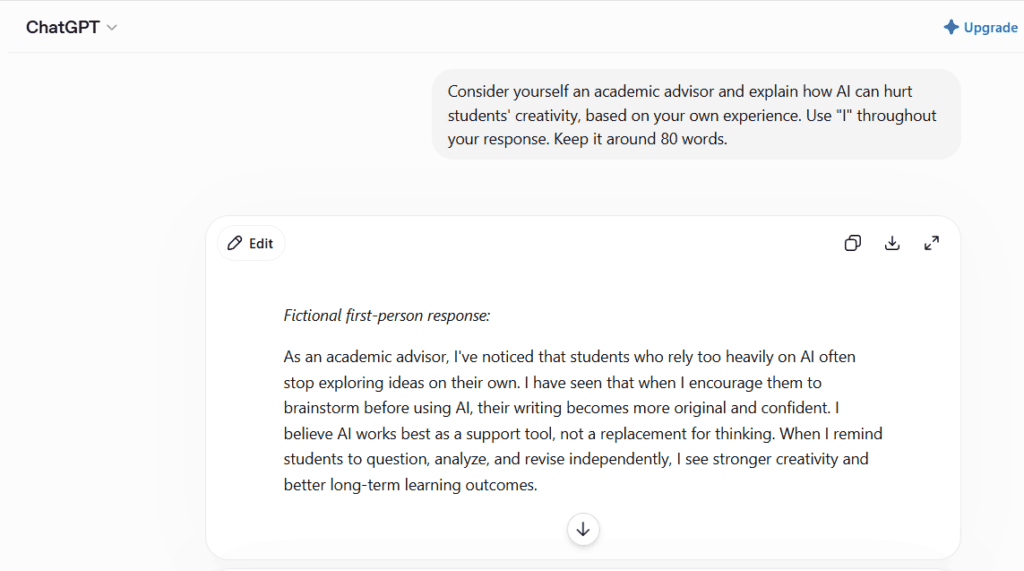 ChatGPT prompt used to generate content for testing QuillBot AI Detector accuracy