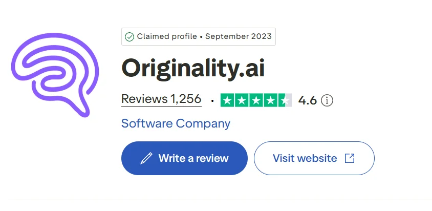 Originality.ai Trustpilot profile showing a 4.6 rating based on 1,256 customer reviews.