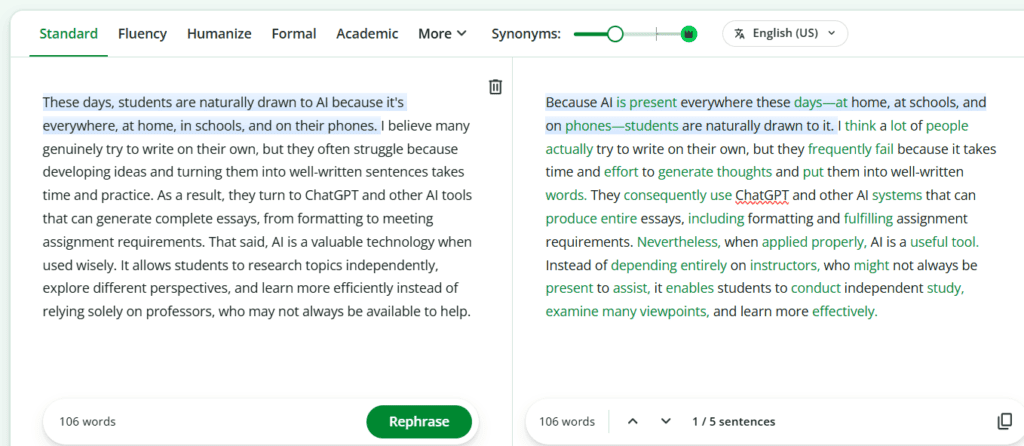 Paraphrased text tested in QuillBot AI Detector and marked as AI-generated