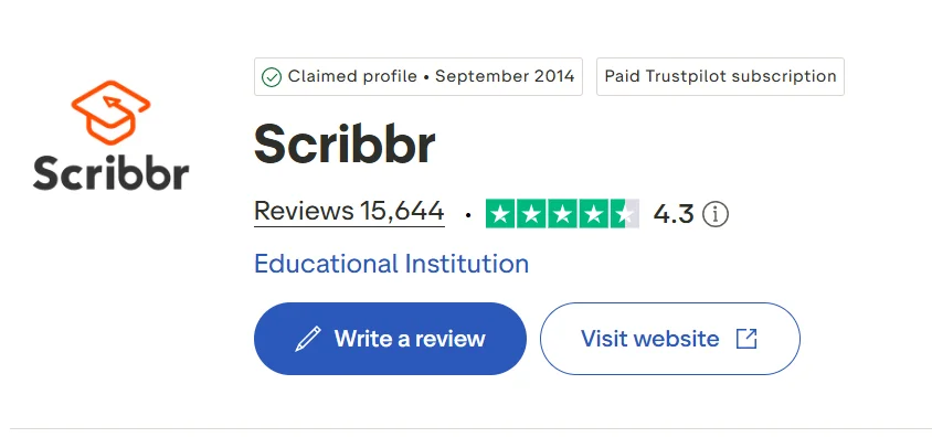 Scribbr Trustpilot profile showing a 4.3 rating from more than 15,000 reviews