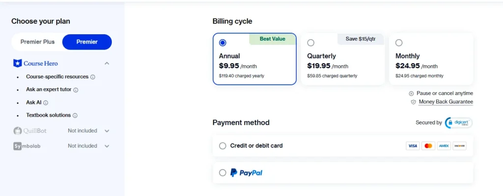 course hero premier pricing plan