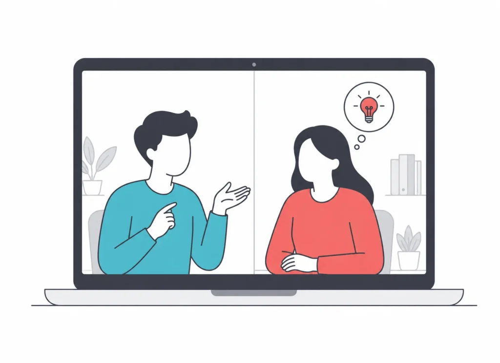 Illustration of a trial tutoring session with a student and tutor on a video call