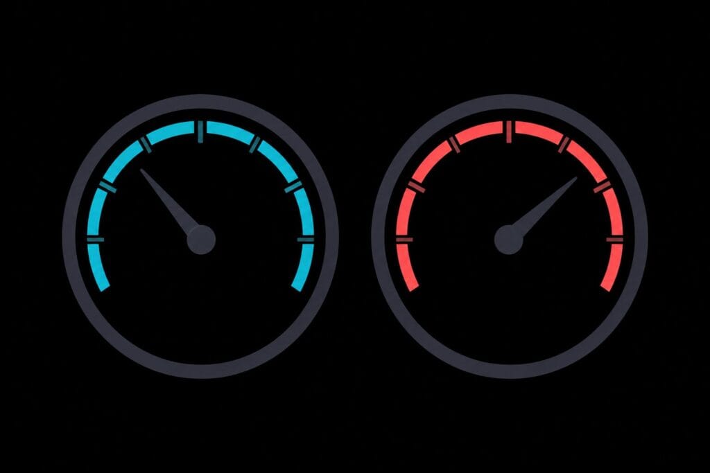 Two separate gauges representing Turnitin's AI score and similarity score