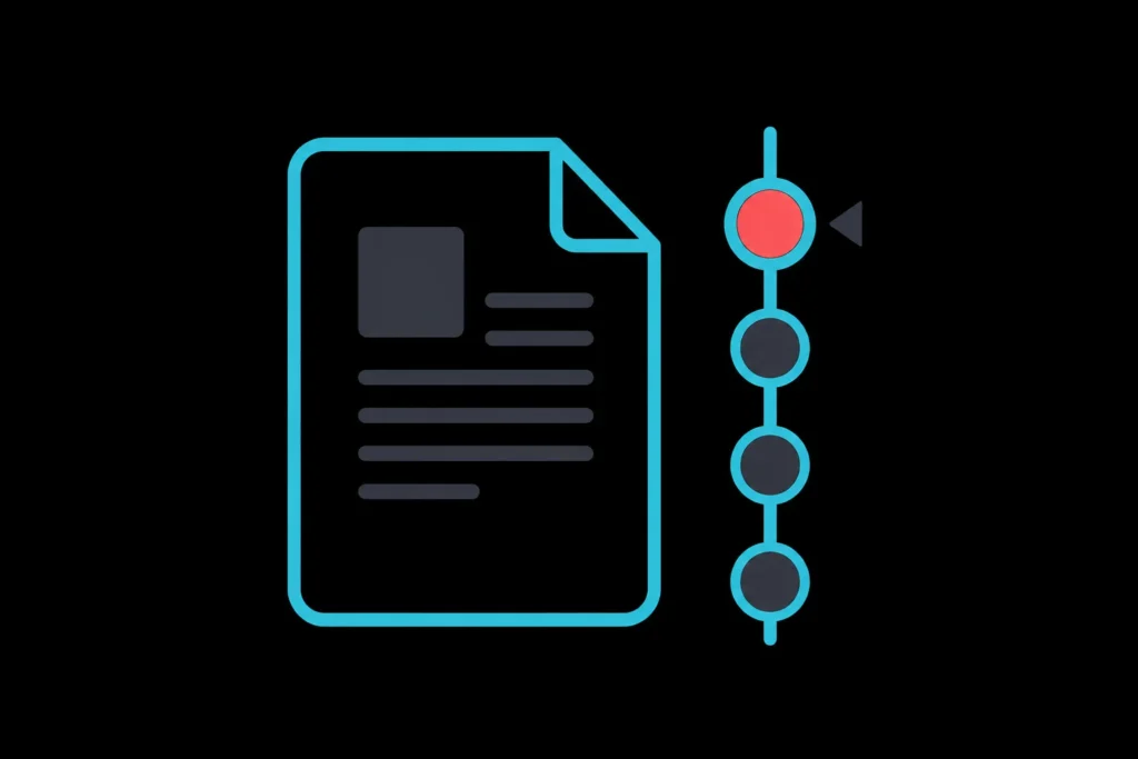 Illustration of a document with version history timeline, representing draft evidence for an AI accusation