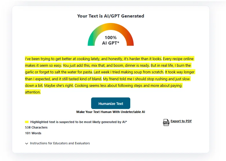 tested partially ai written text on zerogpt and it flagged as 100 percent ai